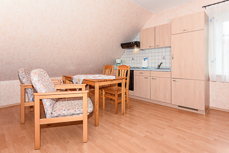 Ferienwohnung 2 - Wohnzimmer mit integriertem Küchenbereich