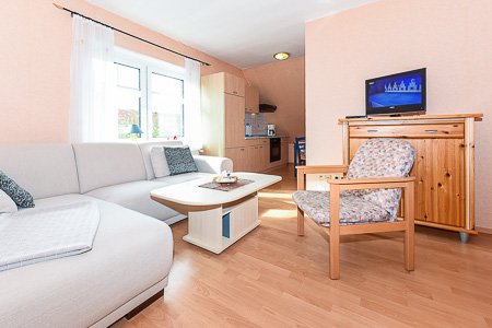 Ferienwohnung 3 - Wohnzimmer mit integriertem Küchenbereich