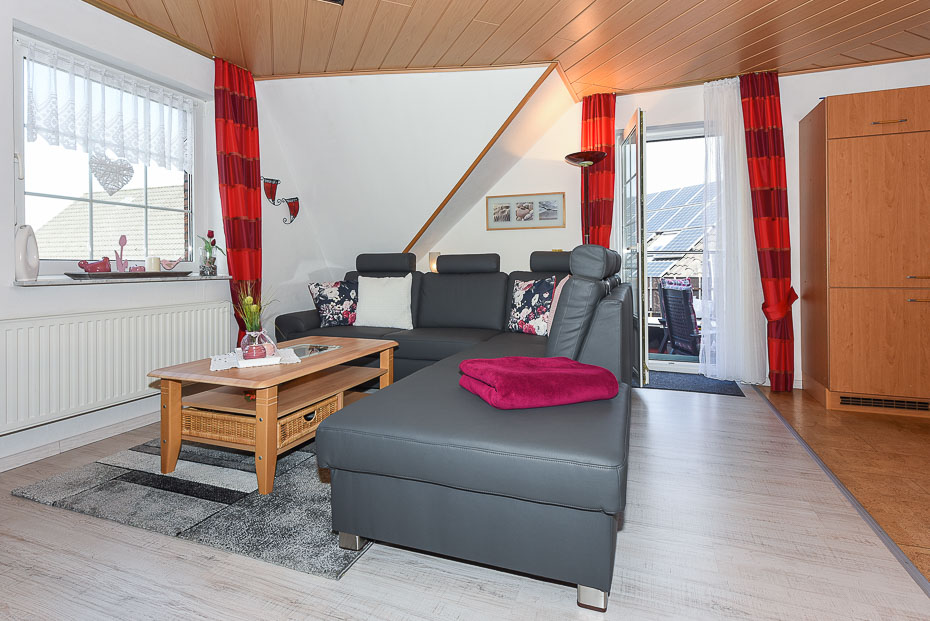 Ferienwohnung 3 - Wohnzimmer mit integriertem Küchenbereich