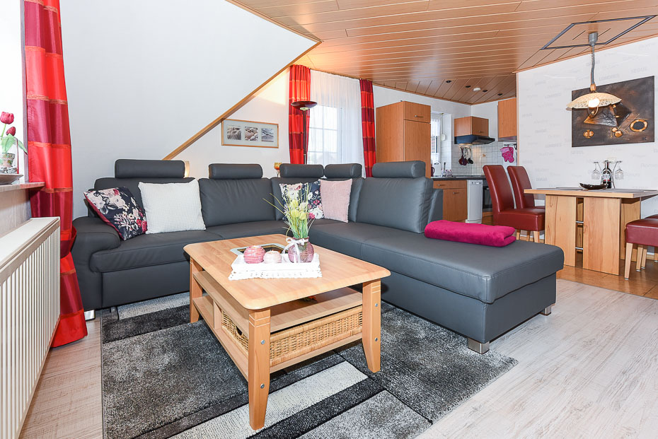 Ferienwohnung 3 - Wohnzimmer mit integriertem Küchenbereich