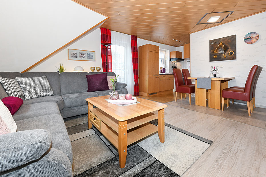 Ferienwohnung 3 - Wohnzimmer mit integriertem Küchenbereich