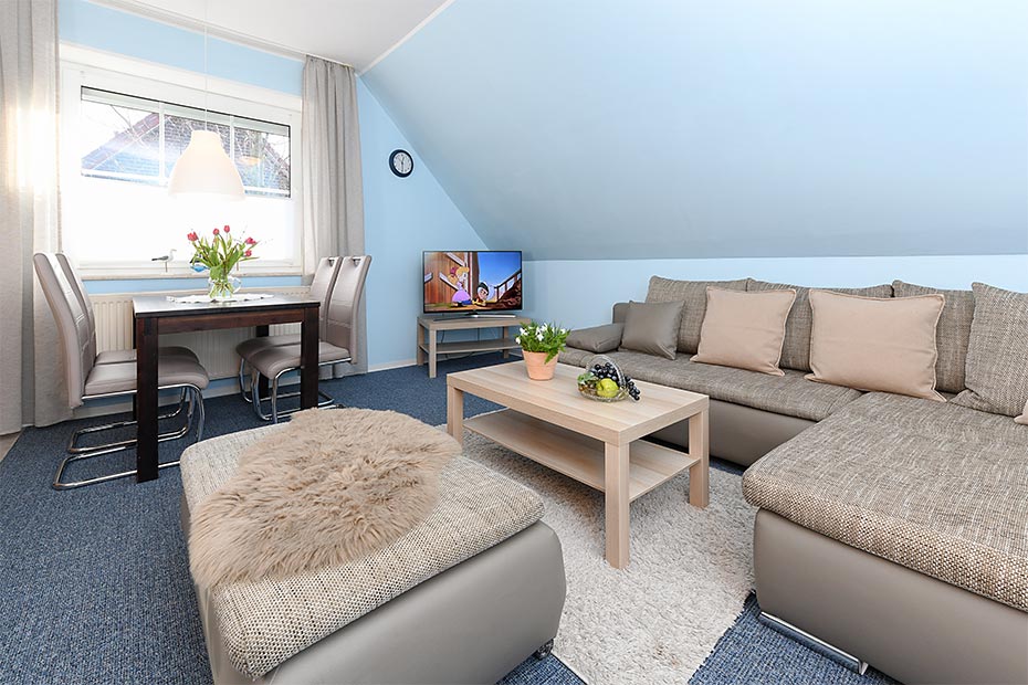 Ferienwohnung 1 - Wohnzimmer mit integriertem Küchenbereich