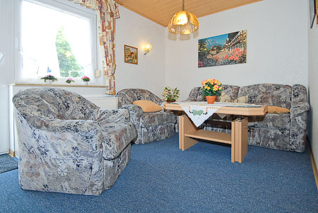 Ferienwohnung „Möwe“ - Wohnzimmer mit integriertem Küchenbereich