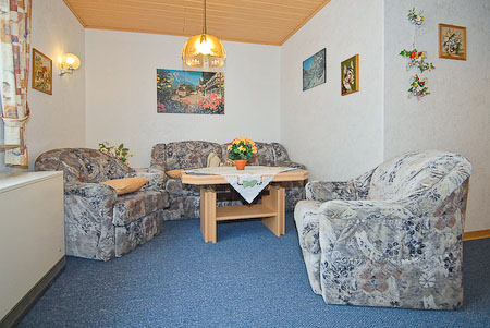 Ferienwohnung „Möwe“ - Wohnzimmer mit integriertem Küchenbereich