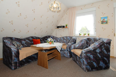 Ferienwohnung „Schwalbe“ - Wohnzimmer mit integriertem Küchenbereich