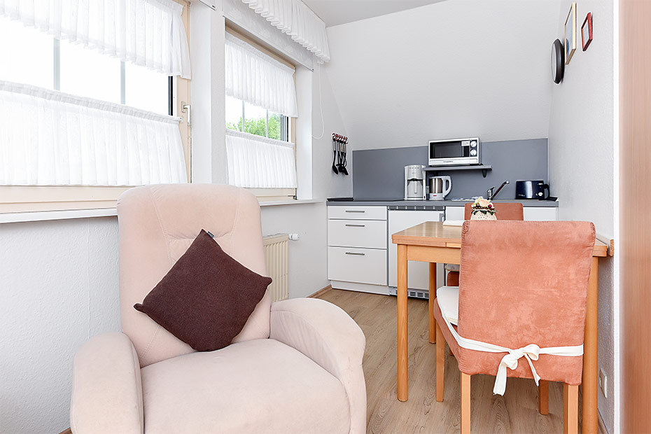 Ferienwohnung „Seepferdchen“ - Wohn- und Schlafraum mit integriertem Küchenbereich