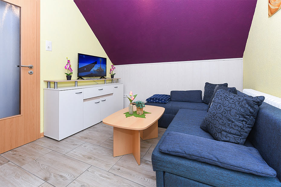 Ferienwohnung „Haus Seemöwe“ - Wohnraum mit integrierter Küche