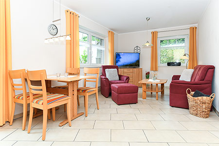 Ferienwohnung „Kegelrobbe“ - Wohnzimmer mit integriertem Küchenbereich