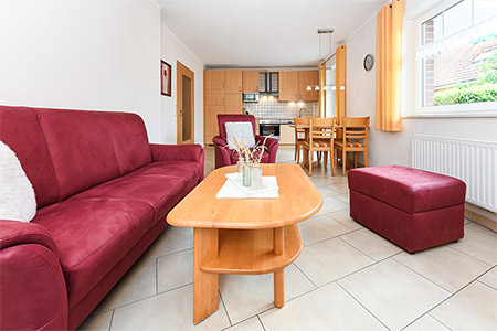Ferienwohnung „Kegelrobbe“ - Wohnzimmer mit integriertem Küchenbereich