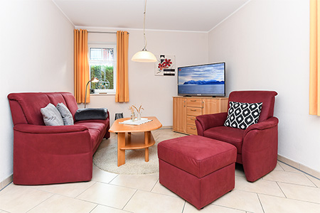 Ferienwohnung „Seehund“ - Wohnzimmer mit integriertem Küchenbereich