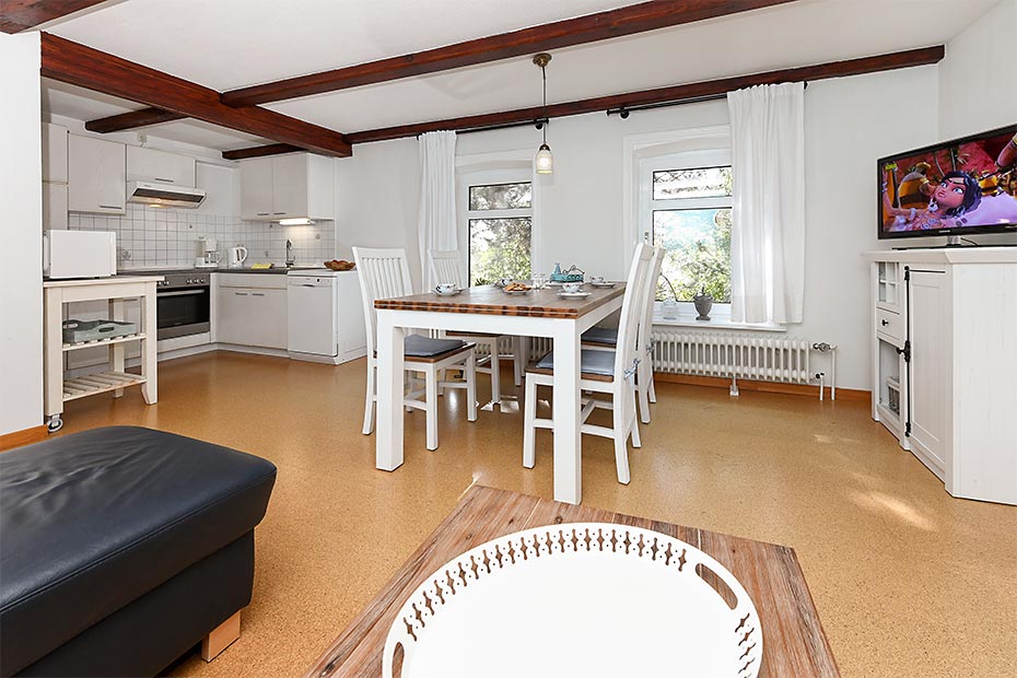 Ferienwohnung „West“ - Wohnzimmer mit integriertem Küchenbereich