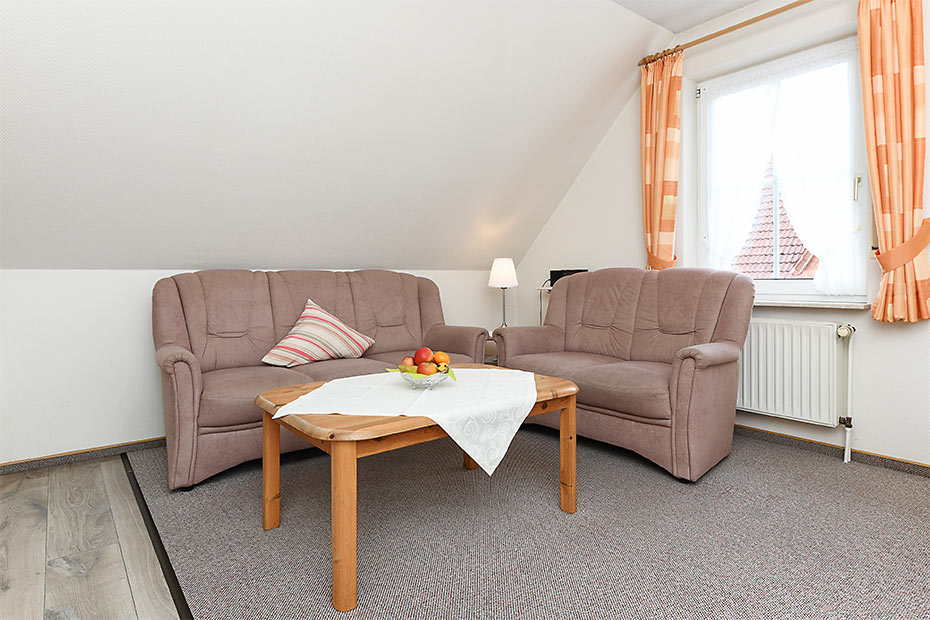 Ferienwohnung 1 - Wohnzimmer mit integriertem Küchenbereich