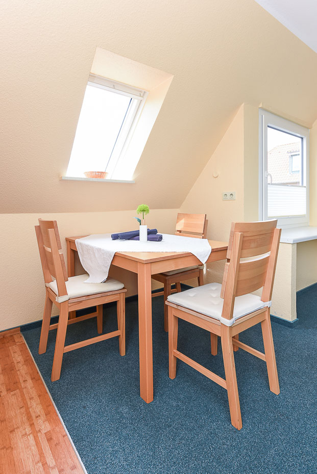 Ferienwohnung „Seeschwalbe“ - Wohnzimmer mit integriertem Küchenbereich