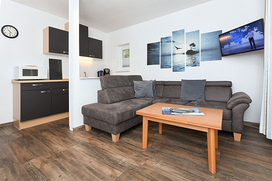 Ferienwohnung 14 - Wohnraum mit integrierter Küche