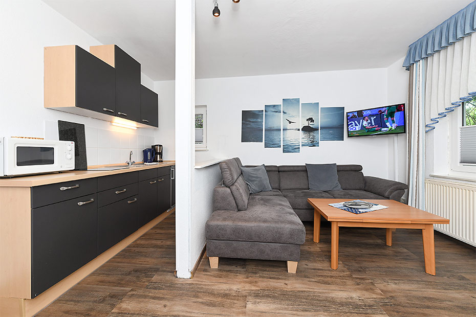 Ferienwohnung 14 - Wohnraum mit integrierter Küche
