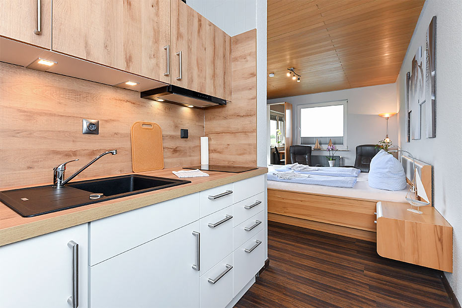 Apartment 01 - Wohn- und Schlafraum mit integriertem Küchenbereich