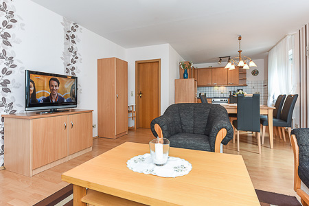 Ferienwohnung 1 - Wohnzimmer mit integriertem Küchenbereich