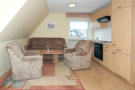 Ferienwohnung 4 - Wohnzimmer mit integriertem Küchenbereich