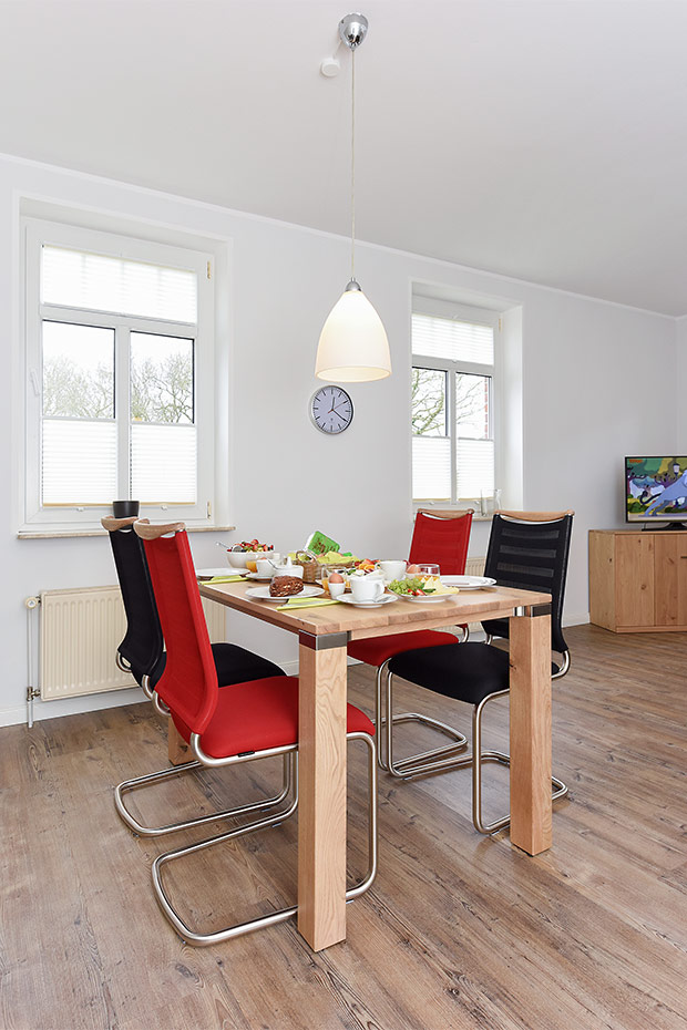 Ferienwohnung „unten links“ - Wohnzimmer mit integriertem Küchenbereich