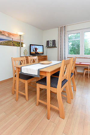 Ferienwohnung „Wiesenblick“ - Wohnzimmer mit integriertem Küchenbereich