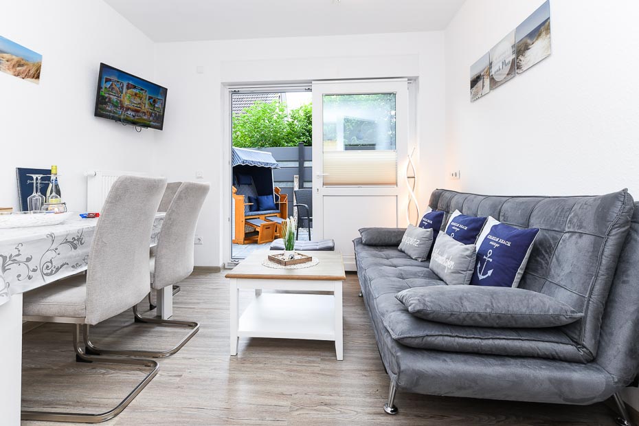 Ferienwohnung „Scholle“ - Wohnraum mit integrierter Küche