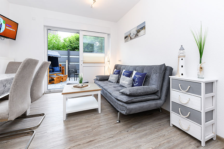 Ferienwohnung „Scholle“ - Wohnraum mit integrierter Küche