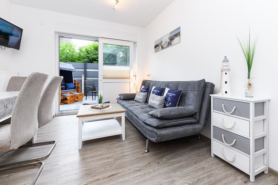 Ferienwohnung „Scholle“ - Wohnraum mit integrierter Küche