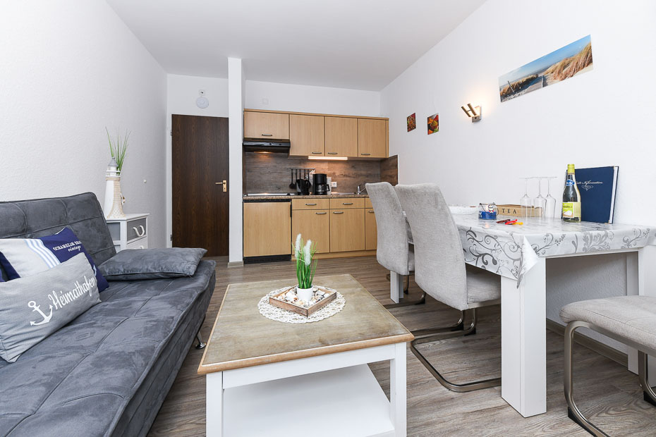 Ferienwohnung „Scholle“ - Wohnraum mit integrierter Küche