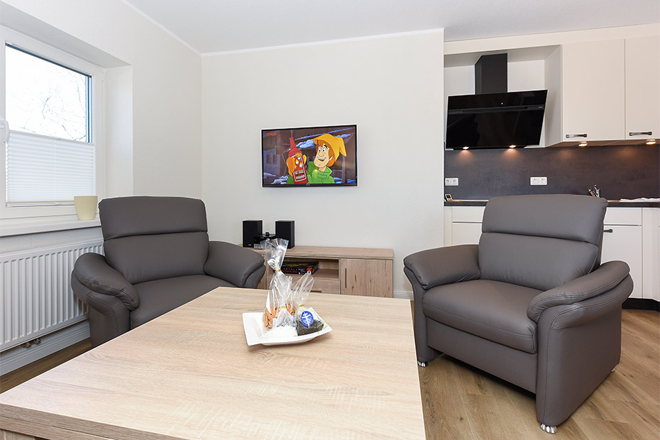 Ferienwohnung „oben links“ - Wohnzimmer mit integriertem Küchenbereich