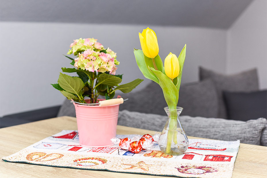 Ferienwohnung „Meer“ - Wohnzimmer mit integriertem Küchenbereich