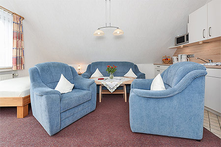 Ferienwohnung 2 - Wohnzimmer mit integriertem Küchenbereich