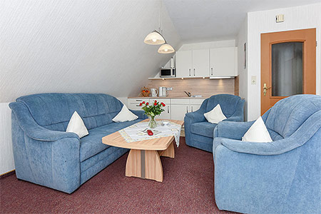 Ferienwohnung 2 - Wohnzimmer mit integriertem Küchenbereich