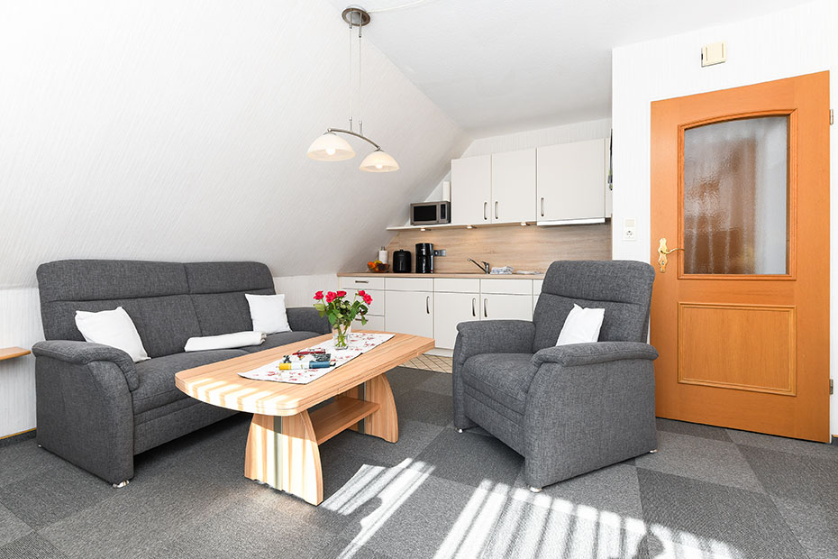 Ferienwohnung 2 - Wohnzimmer mit integriertem Küchenbereich