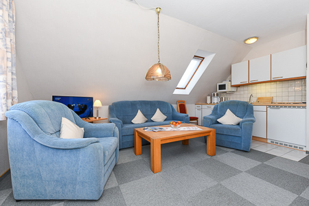 Ferienwohnung 3 - Wohnzimmer mit integriertem Küchenbereich