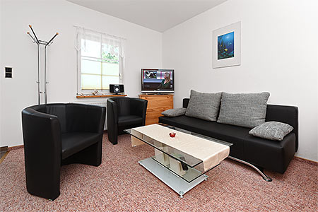 Ferienwohnung 1 - Wohnzimmer mit integriertem Küchenbereich