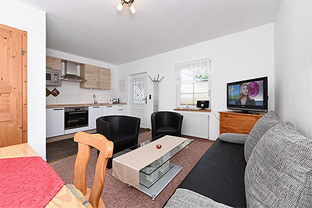 Ferienwohnung 1 - Wohnzimmer mit integriertem Küchenbereich