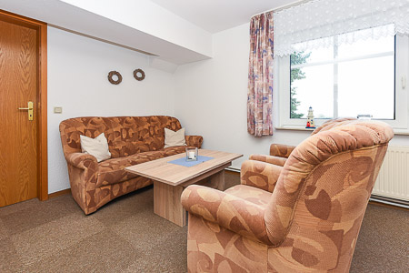 Ferienwohnung „Blumenwiese“ - Wohnraum mit integrierter Küche