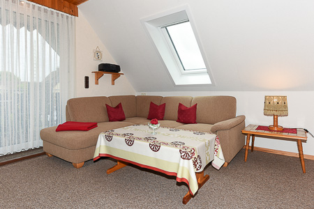 Ferienwohnung „Weitblick“ - Wohnzimmer mit integriertem Küchenbereich