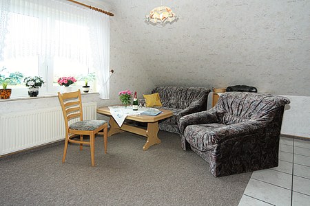 Ferienwohnung 1 - Wohnzimmer mit integriertem Küchenbereich