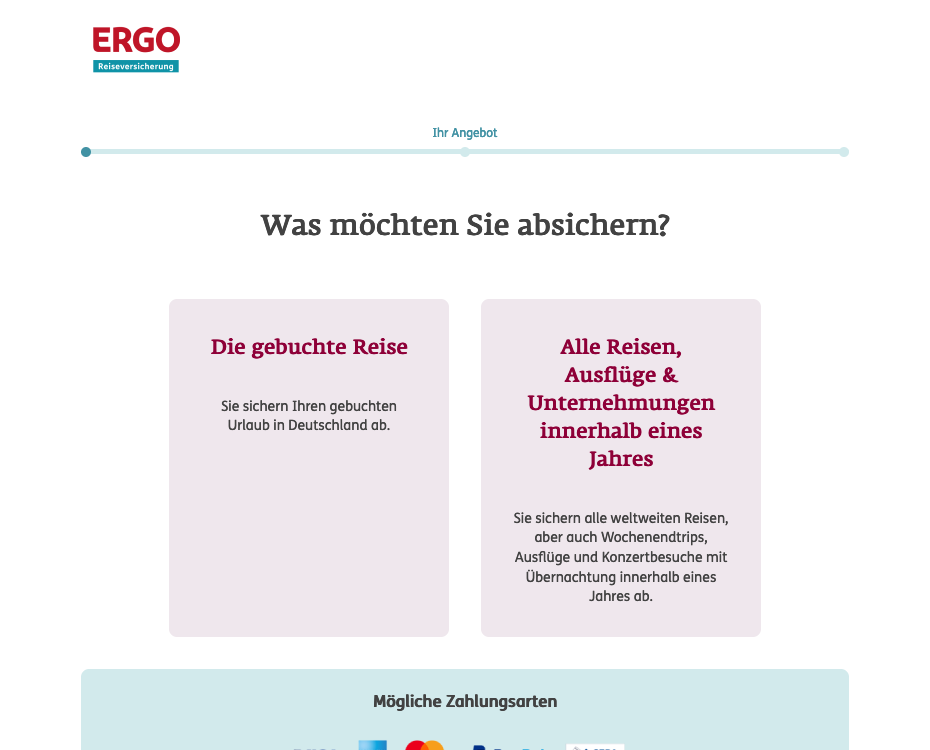 Vorschaubild des externen Formulars der ERGO-Reiseversicherung
