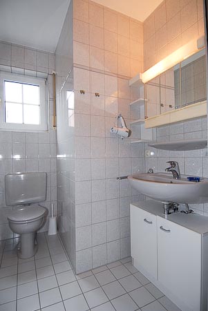 Ferienwohnung „Taddigsrobbe“ - Badezimmer mit Dusche, Waschtisch und WC