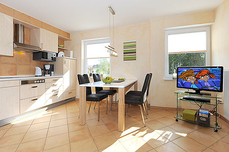 Ferienwohnung „Friesen-Chalet“ - Wohnzimmer mit integriertem Küchenbereich