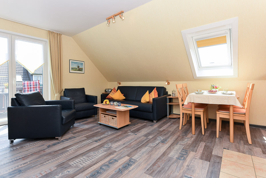 Ferienwohnung „Düne“ - Wohn- und Schlafraum mit integriertem Küchenbereich